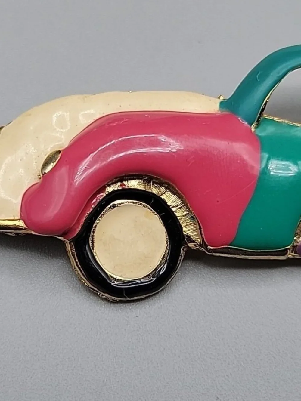 Colorful Enamel Car Brooch Vintage Large  Ornate Ladies Pin Estate